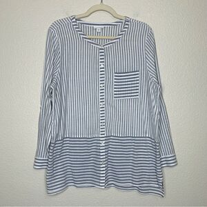 J.Jill 100% Cotton Blue White Striped Button Down Tunic Top